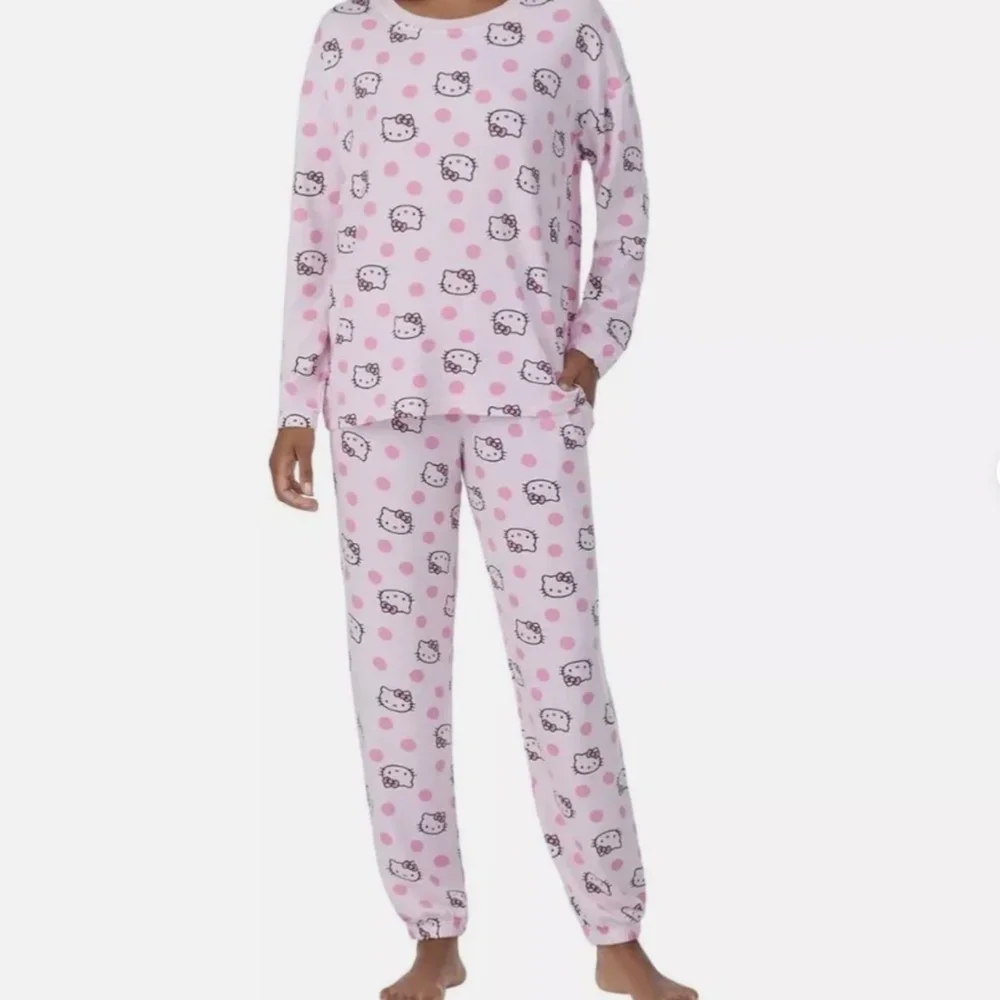 Hello Kitty Pink Polka Dot Raglan PJ Set Fleece Loungewear